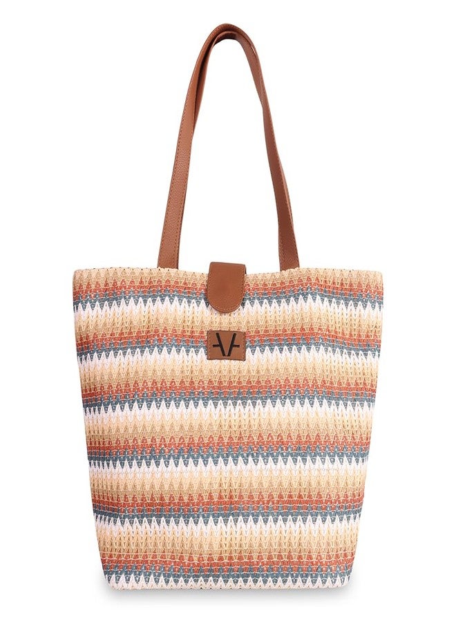 Avake Woven Wild Tote Bag with Raffia and Vegan Leather Accents | Fits 14-Inch Laptop | Stylish & Durable | Lightweight Shoulder Bag for Work, Travel & Daily Use | Made in India - Image 1
